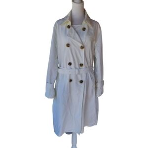 J. Peterman French Raincoat Trenchcoat White Double Breasted Belted Size 10